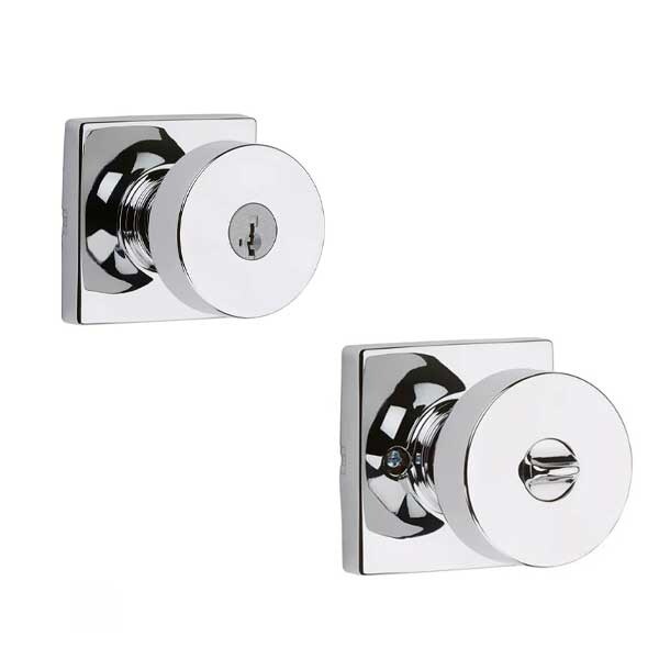 Kwikset: SC1  Pismo Entry Door Knob with Square Rose / Polished Chrom / with SmartKey Technology